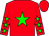 Red body, green star, red arms, green stars, red cap