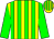 Yellow body, green striped, green arms, yellow cap, green striped