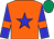 orange, blue star, blue sleeves, orange armlets, emerald green cap
