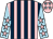 Pink and dark blue stripes, light blue sleeves, pink stars, pink cap, light blue stars