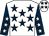 White, dark blue stars, dark blue sleeves, white stars