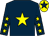 Dark blue, yellow star, yellow stars on sleeves, yellow cap, dark blue star