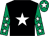 Black, white star, emerald green sleeves, white stars, emerald green cap, white star