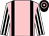 Pink, black braces, white and black striped sleeves, black and pink hooped cap