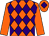 Orange and purple diamonds, orange sleeves, orange cap, purple diamond