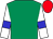 Emerald Green, white sleeves, blue armlets, red cap