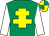 Emerald green, yellow cross of lorraine, white sleeves, yellow and emerald green quartered cap
