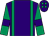 Purple, emerald green braces, emerald green sleeves, purple armlet, purple cap, emerald green spots