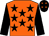 Orange, black stars, black sleeves, black cap, orange stars