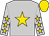 Silver, gold star, silver sleeves, gold stars, gold cap