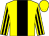 Yellow, black stripe, striped sleeves, yellow cap