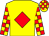 Yellow, red diamond, checked sleeves and cap
