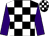 Black and white checked,  purple sleeves,