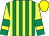 Emerald green and canary yellow stripes, canary yellow sleeves, emerald green armbands and cuffs, yellow cap