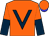 Orange, dark blue 'v' bib, halved sleeves, orange cap, blue peak