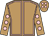 light brown, pink seams, pink spots on sleeves, pink spots on cap