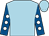 Light blue, royal blue sleeves, white spots