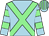 Light blue, light green cross belts, hooped sleeves, striped cap