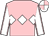 Pink, white band of diamonds, white sleeves, pink seams, quartered cap