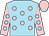 Sky blue, pink spots, sky blue spots on pink sleeves, pink cap, sky blue peak