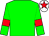 Green body, green arms, red armlets, white cap, red star