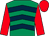 Emerald green, dark blue chevrons, red sleeves and cap