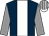 Dark blue, white stripe, grey sleeves, white and grey striped cap