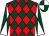 Dark green and red diamonds, dark green and white diabolo on sleeves, dark green and white quartered cap
