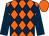 Orange and dark blue diamonds, dark blue sleeves, orange cap