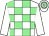 White and light green check, white sleeves, hooped cap