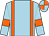 Blue-light body, orange braces, blue-light arms, orange armlets, orange cap, blue-light quartered