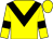 Yellow body, black chevron, yellow arms, black armlets, yellow cap