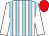 White, light blue stripes, white sleeves, red cap