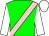 GREEN, PINK sash, WHITE sleeves, WHITE cap