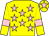 Yellow, pink stars, armlets and star on cap