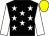 black, white stars, white sleeves, yellow cap