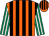 Orange & black stripes, emerald green & white striped sleeves, orange & black striped cap