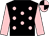 Black, pink spots, pink sleeves, quartered cap