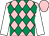 Pink and emerald green diamonds, white sleeves, pink cap