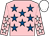 Pink, royal blue stars, pink sleeves, white stars, white cap