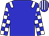 blue, white epaulettes, checked sleeves, striped cap