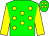 Big-green body, yellow spots, yellow arms, big-green cap, yellow spots