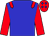 Blue body, red epaulettes, red arms, red cap, blue diamonds