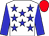 White body, blue stars, blue arms, red cap
