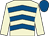Beige, royal blue chevrons, beige sleeves, royal blue cap