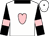 White, pink heart, black collar, black sleeves,pink armlets, white cap, black button