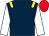 dark blue, yellow epaulettes, white sleeves, red cap