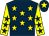 Dark blue, yellow stars, yellow sleeves, dark blue stars, dark blue cap, yellow star