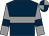 Dark blue, grey hoop, grey sleeves, dark blue armlets, dark blue and grey quartered cap