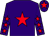 Purple body, red star, purple arms, red stars, purple cap, red star